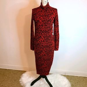 SOLD Zara Sexy Red Leopard Long Sleeve Dress